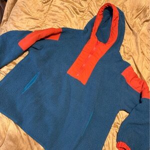 Blue Fleece Hoodie with Coral Accents